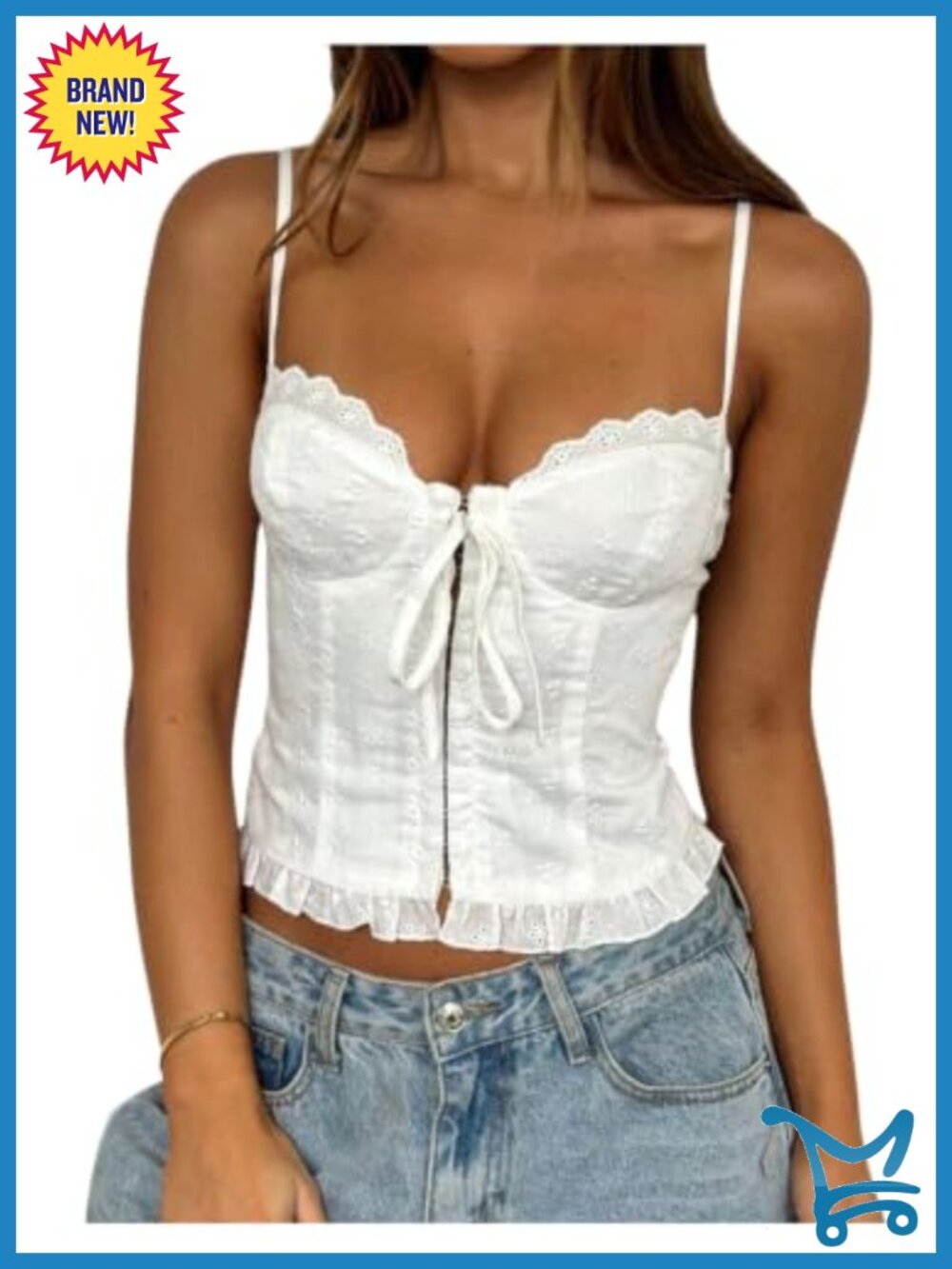 Women's Eyelet Bustier Corset Top Tie Front Cropped Camisole